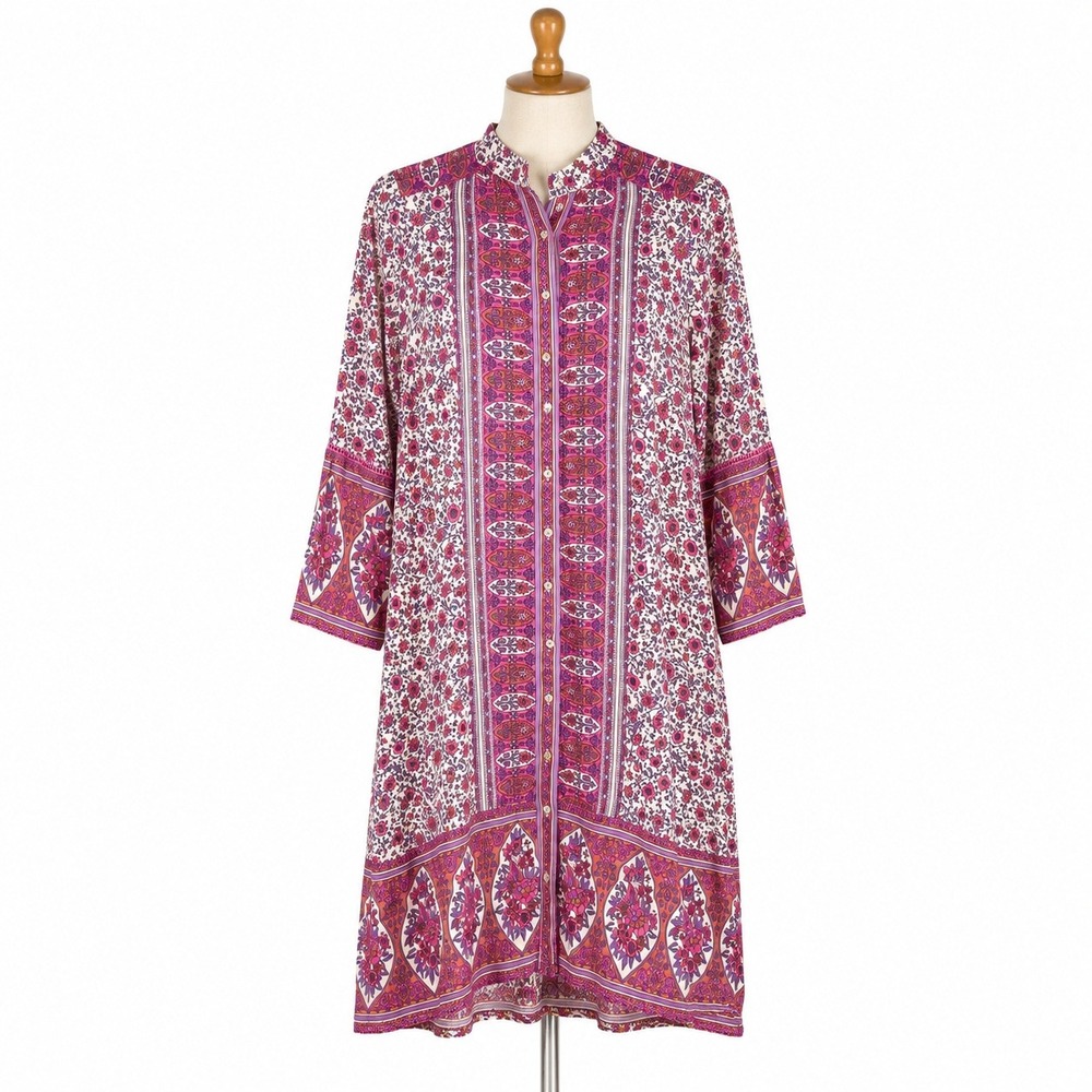 R.Vivimos Women Medium Pink Floral Button Down Boho Midi Dress Floral Print